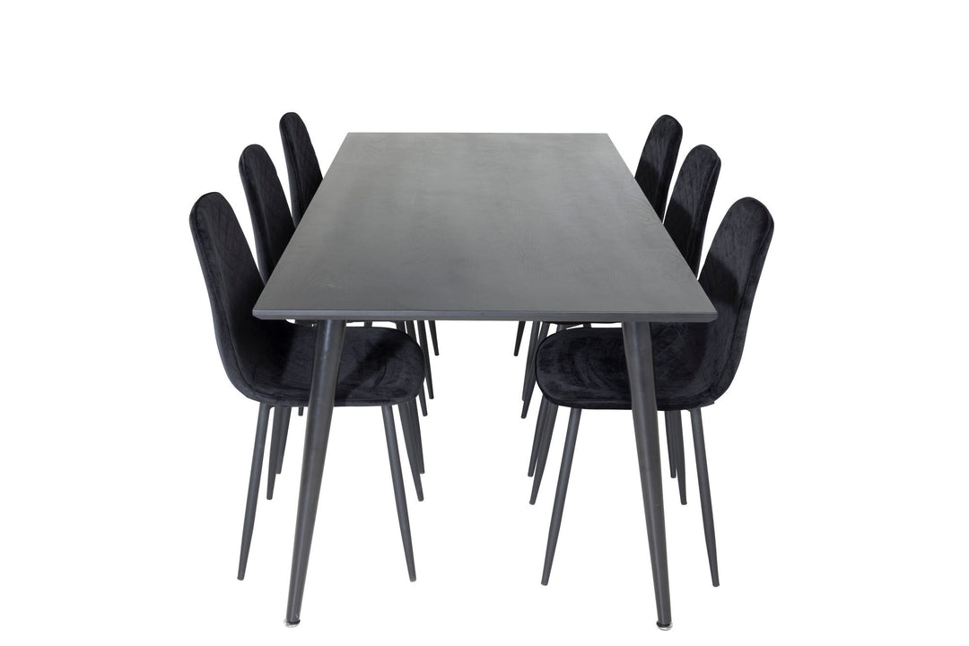 Venture Home Dipp Dining Table - 180*90cm - Black Veneer / all black legs +Polar Diamond Dining Chair - Black Legs - Black Velvet_6