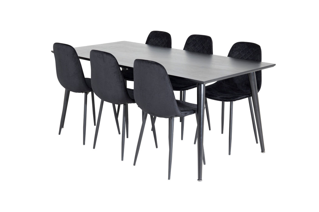 Venture Home Dipp Dining Table - 180*90cm - Black Veneer / all black legs +Polar Diamond Dining Chair - Black Legs - Black Velvet_6