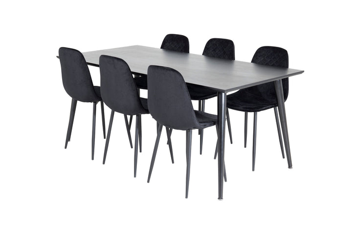Venture Home Dipp Dining Table - 180*90cm - Black Veneer / all black legs +Polar Diamond Dining Chair - Black Legs - Black Velvet_6