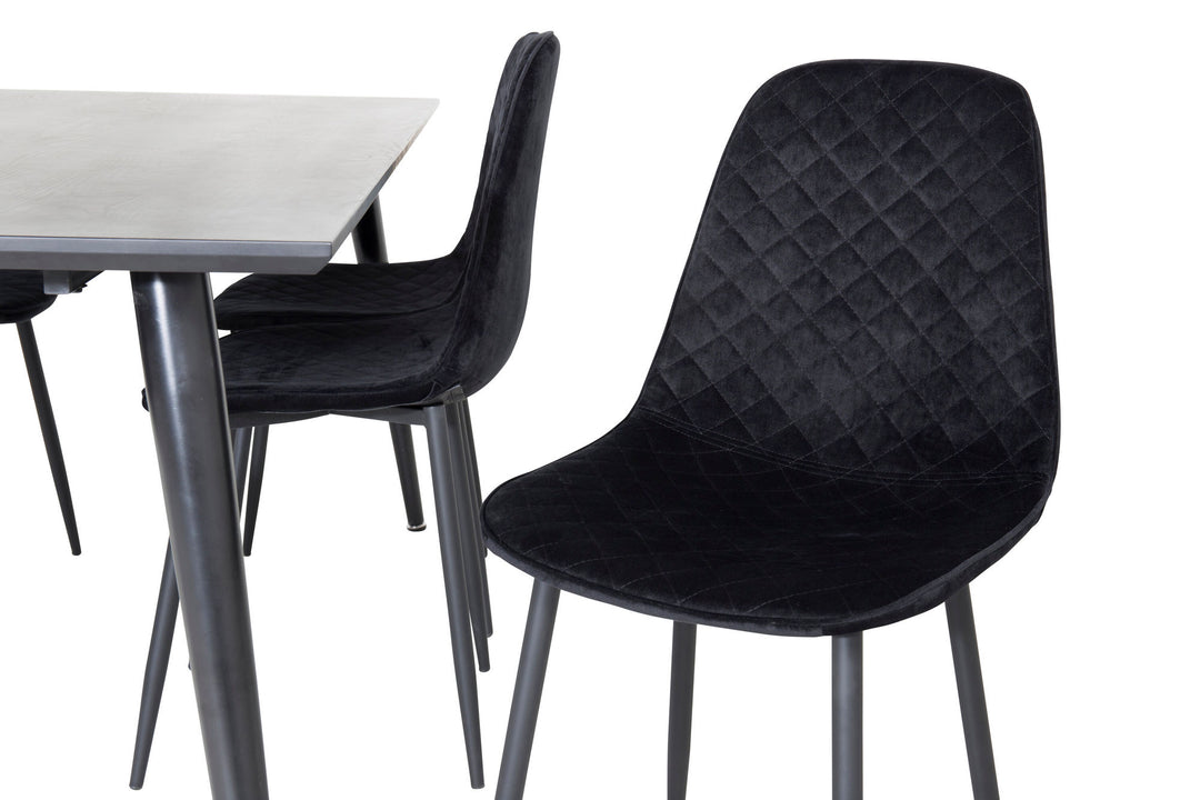 Venture Home Dipp Dining Table - 180*90cm - Black Veneer / all black legs +Polar Diamond Dining Chair - Black Legs - Black Velvet_6