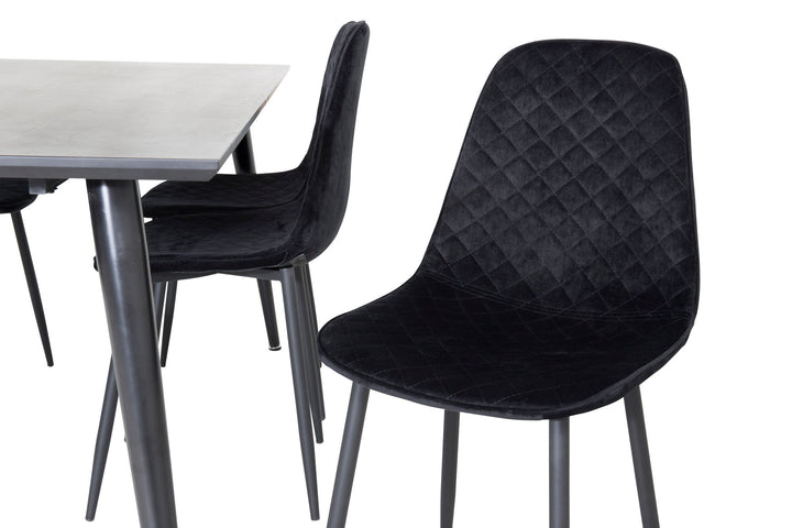 Venture Home Dipp Dining Table - 180*90cm - Black Veneer / all black legs +Polar Diamond Dining Chair - Black Legs - Black Velvet_6