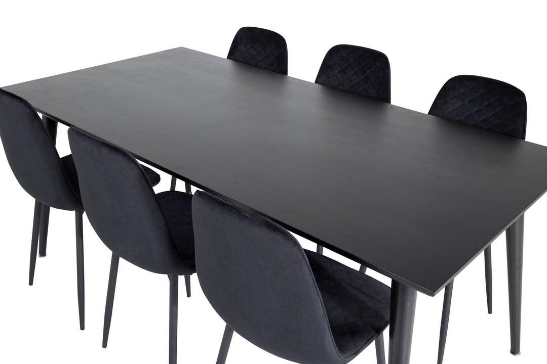 Venture Home Dipp Dining Table - 180*90cm - Black Veneer / all black legs +Polar Diamond Dining Chair - Black Legs - Black Velvet_6