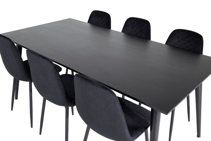 Venture Home Dipp Dining Table - 180*90cm - Black Veneer / all black legs +Polar Diamond Dining Chair - Black Legs - Black Velvet_6