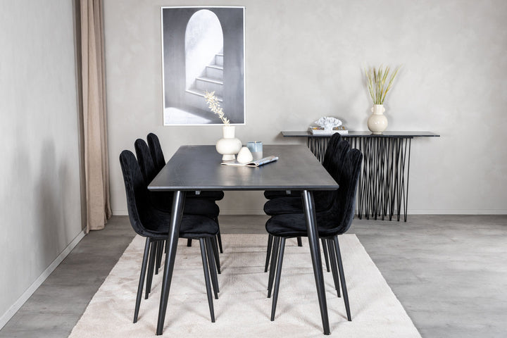 Venture Home Dipp Dining Table - 180*90cm - Black Veneer / all black legs +Polar Diamond Dining Chair - Black Legs - Black Velvet_6