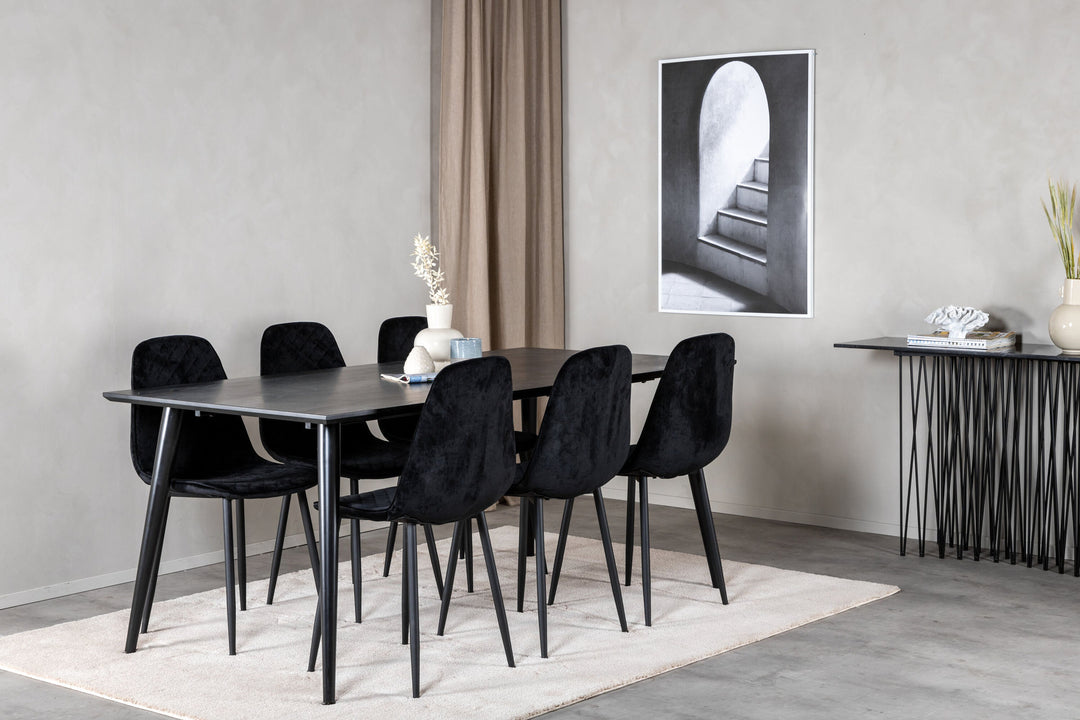 Venture Home Dipp Dining Table - 180*90cm - Black Veneer / all black legs +Polar Diamond Dining Chair - Black Legs - Black Velvet_6
