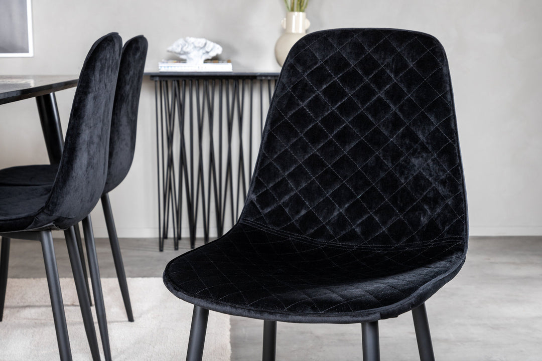 Venture Home Dipp Dining Table - 180*90cm - Black Veneer / all black legs +Polar Diamond Dining Chair - Black Legs - Black Velvet_6