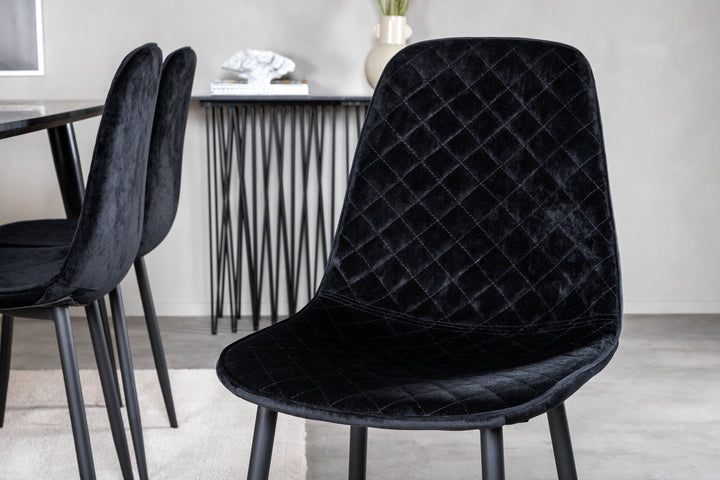 Venture Home Dipp Dining Table - 180*90cm - Black Veneer / all black legs +Polar Diamond Dining Chair - Black Legs - Black Velvet_6