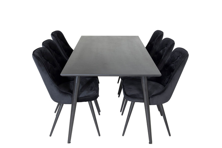 Venture Home Dipp Dining Table - 180*90cm - Black Veneer / all black legs +Velvet Deluxe Dining Chair - Black / Black_6