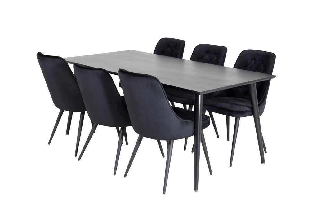 Venture Home Dipp Dining Table - 180*90cm - Black Veneer / all black legs +Velvet Deluxe Dining Chair - Black / Black_6