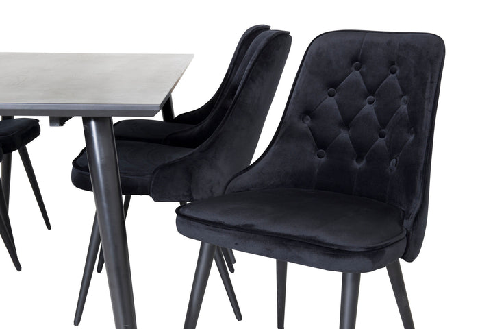 Venture Home Dipp Dining Table - 180*90cm - Black Veneer / all black legs +Velvet Deluxe Dining Chair - Black / Black_6