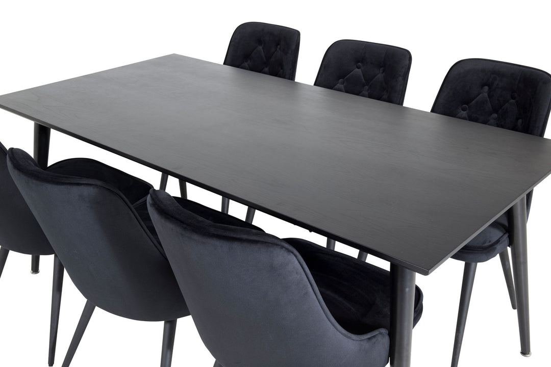 Venture Home Dipp Dining Table - 180*90cm - Black Veneer / all black legs +Velvet Deluxe Dining Chair - Black / Black_6