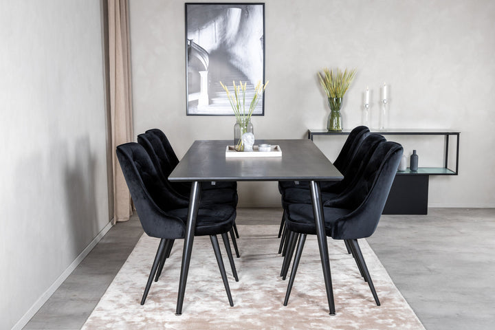 Venture Home Dipp Dining Table - 180*90cm - Black Veneer / all black legs +Velvet Deluxe Dining Chair - Black / Black_6