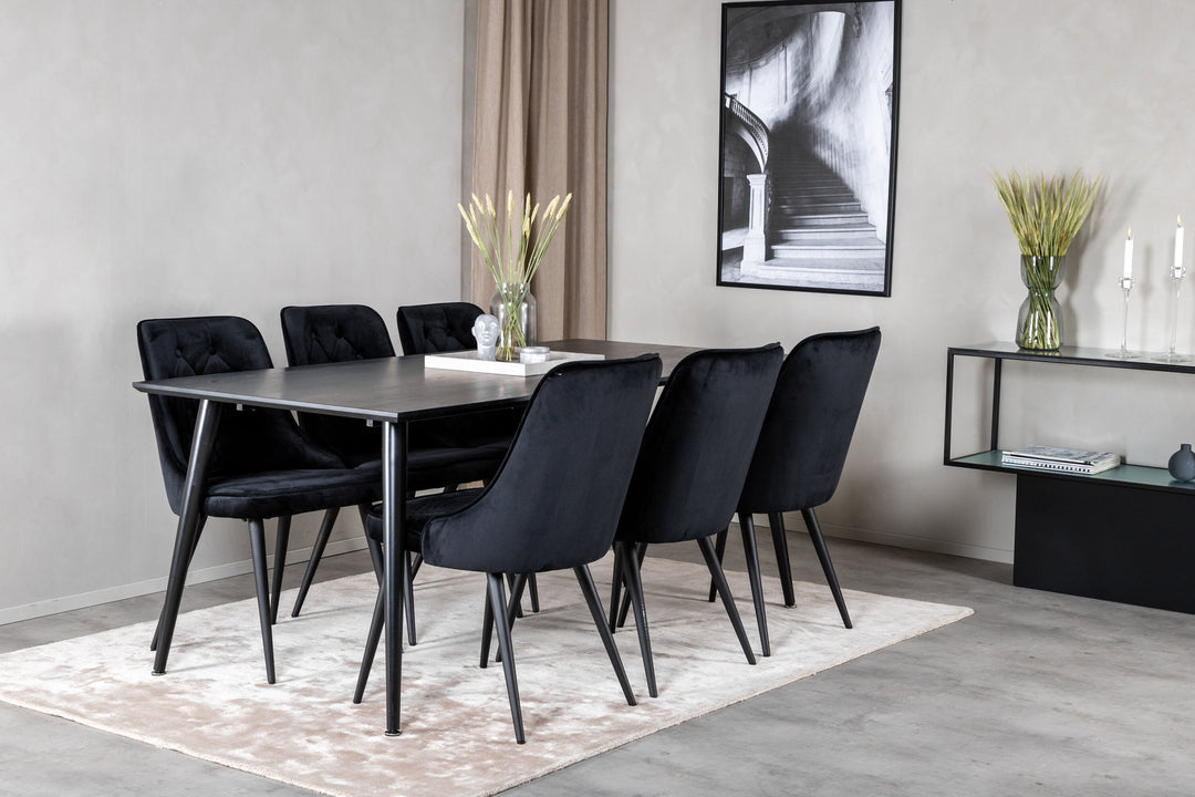 Venture Home Dipp Dining Table - 180*90cm - Black Veneer / all black legs +Velvet Deluxe Dining Chair - Black / Black_6