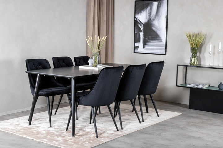 Venture Home Dipp Dining Table - 180*90cm - Black Veneer / all black legs +Velvet Deluxe Dining Chair - Black / Black_6