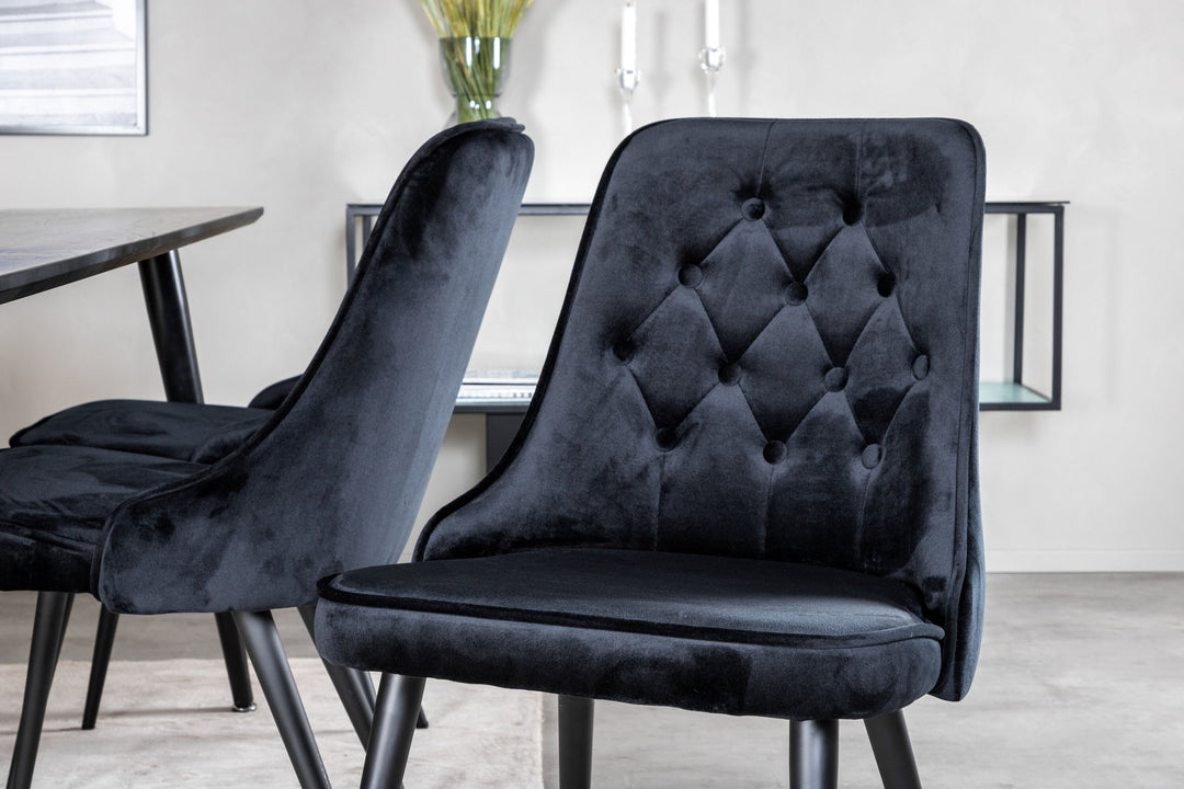 Venture Home Dipp Dining Table - 180*90cm - Black Veneer / all black legs +Velvet Deluxe Dining Chair - Black / Black_6