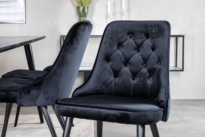 Venture Home Dipp Dining Table - 180*90cm - Black Veneer / all black legs +Velvet Deluxe Dining Chair - Black / Black_6
