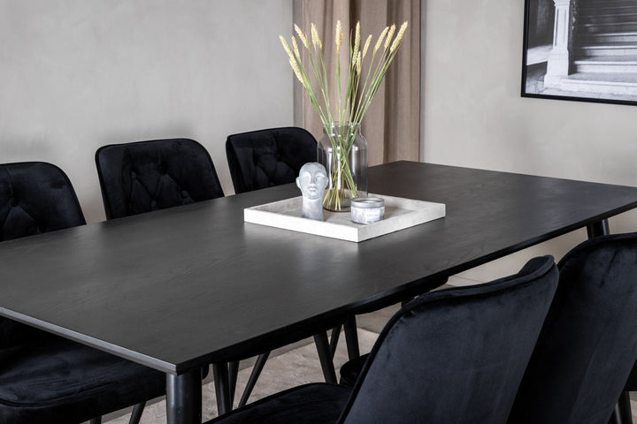 Venture Home Dipp Dining Table - 180*90cm - Black Veneer / all black legs +Velvet Deluxe Dining Chair - Black / Black_6