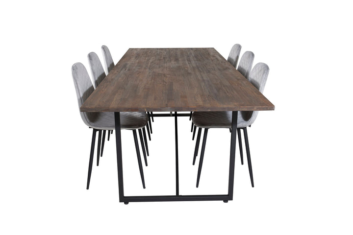 Venture Home Padang Dining Table - 250*100*H76 - Dark Teak / Black+Polar Diamond Dining Chair - Black Legs - Grey Velvet_6