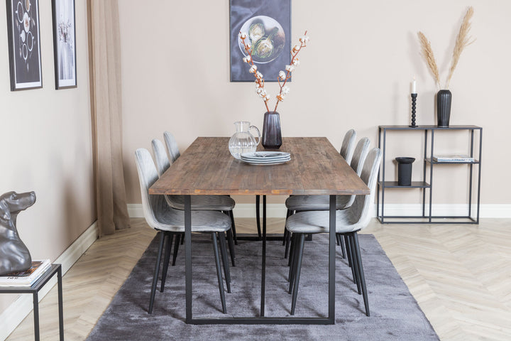 Venture Home Padang Dining Table - 250*100*H76 - Dark Teak / Black+Polar Diamond Dining Chair - Black Legs - Grey Velvet_6
