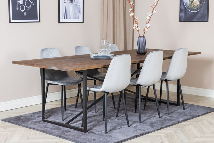 Venture Home Padang Dining Table - 250*100*H76 - Dark Teak / Black+Polar Diamond Dining Chair - Black Legs - Grey Velvet_6