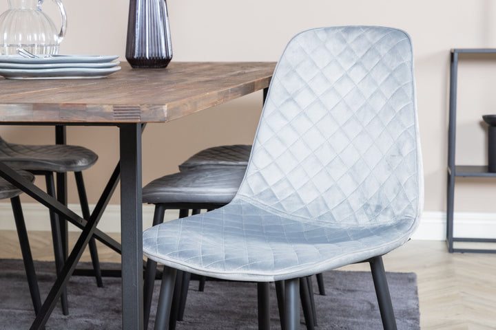 Venture Home Padang Dining Table - 250*100*H76 - Dark Teak / Black+Polar Diamond Dining Chair - Black Legs - Grey Velvet_6