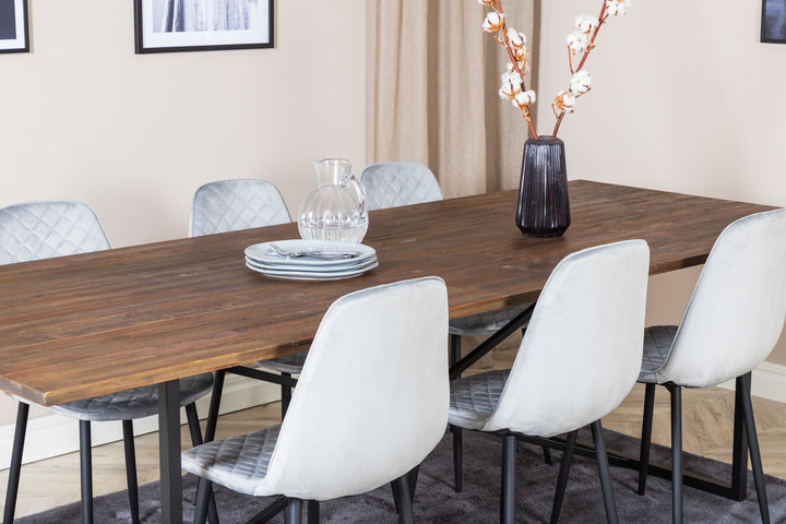 Venture Home Padang Dining Table - 250*100*H76 - Dark Teak / Black+Polar Diamond Dining Chair - Black Legs - Grey Velvet_6