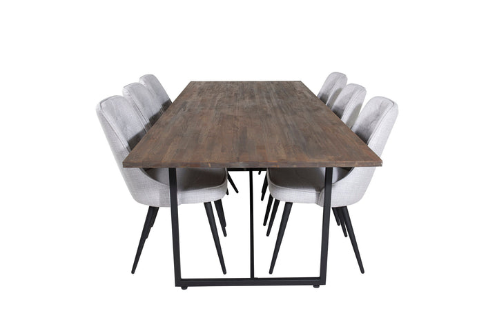Venture Home Padang Dining Table - 250*100*H76 - Dark Teak / Black+Velvet Deluxe Dining Chair - Black Legs - Light Grey Fabric_6