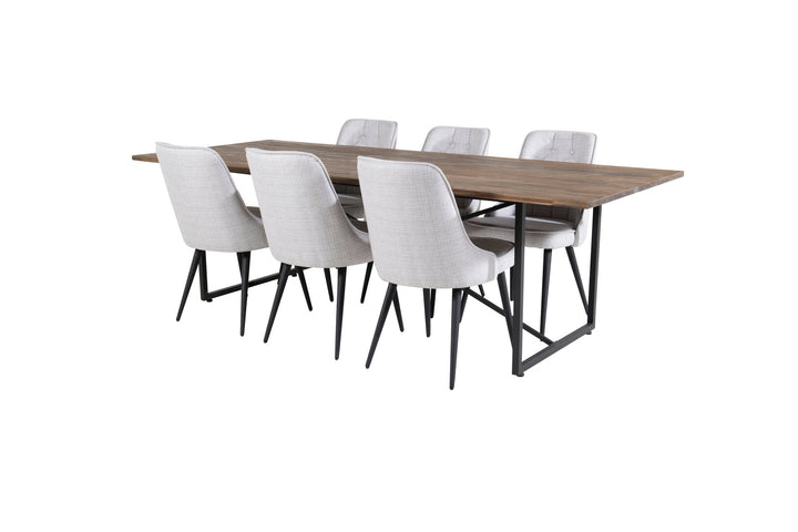 Venture Home Padang Dining Table - 250*100*H76 - Dark Teak / Black+Velvet Deluxe Dining Chair - Black Legs - Light Grey Fabric_6