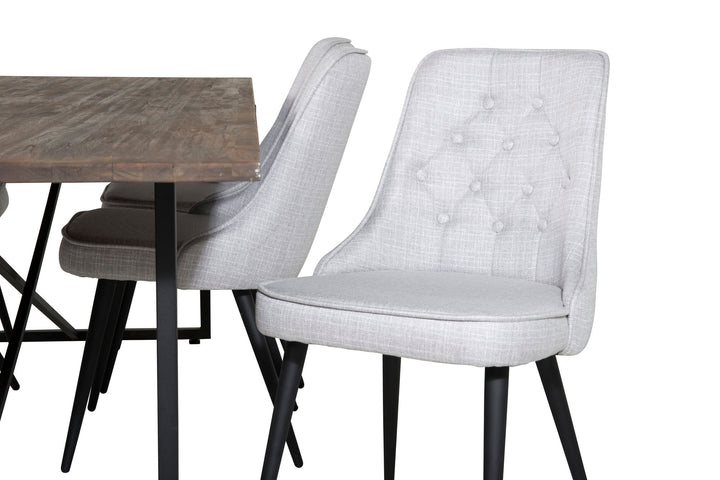 Venture Home Padang Dining Table - 250*100*H76 - Dark Teak / Black+Velvet Deluxe Dining Chair - Black Legs - Light Grey Fabric_6