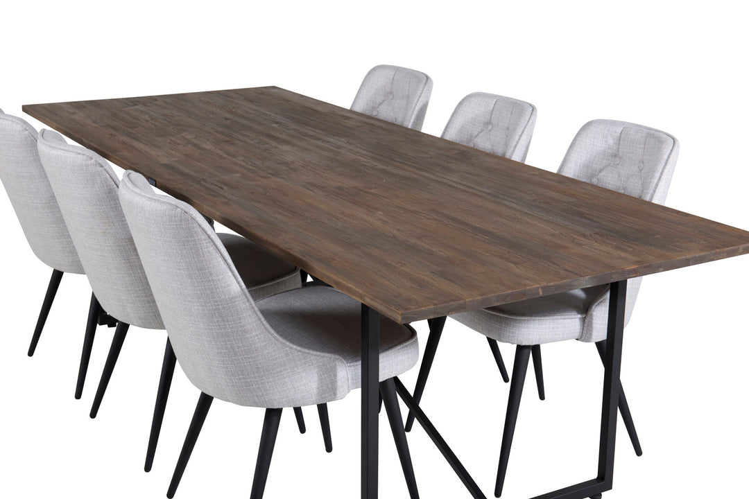 Venture Home Padang Dining Table - 250*100*H76 - Dark Teak / Black+Velvet Deluxe Dining Chair - Black Legs - Light Grey Fabric_6