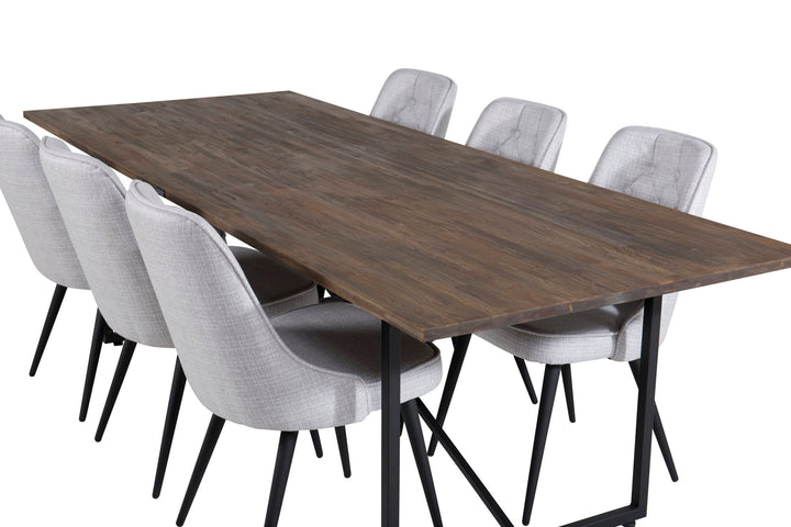 Venture Home Padang Dining Table - 250*100*H76 - Dark Teak / Black+Velvet Deluxe Dining Chair - Black Legs - Light Grey Fabric_6