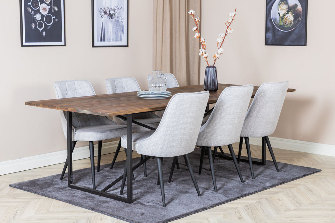 Venture Home Padang Dining Table - 250*100*H76 - Dark Teak / Black+Velvet Deluxe Dining Chair - Black Legs - Light Grey Fabric_6