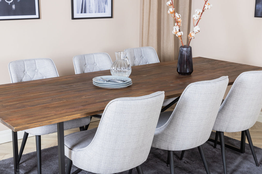 Venture Home Padang Dining Table - 250*100*H76 - Dark Teak / Black+Velvet Deluxe Dining Chair - Black Legs - Light Grey Fabric_6