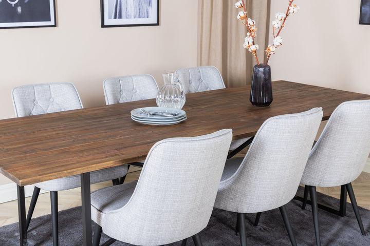 Venture Home Padang Dining Table - 250*100*H76 - Dark Teak / Black+Velvet Deluxe Dining Chair - Black Legs - Light Grey Fabric_6