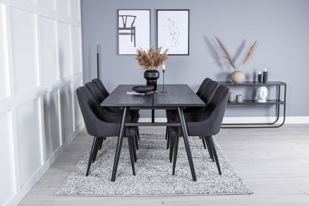 Venture Home Sleek Extentiontable Black Brushed - 195*95+Plaza Dining Chair - Black Legs - Black Fabric_6