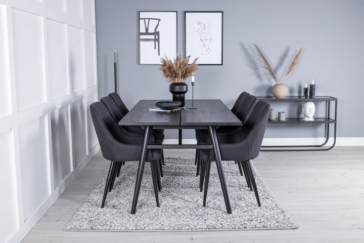 Venture Home Sleek Extentiontable Black Brushed - 195*95+Plaza Dining Chair - Black Legs - Black Fabric_6