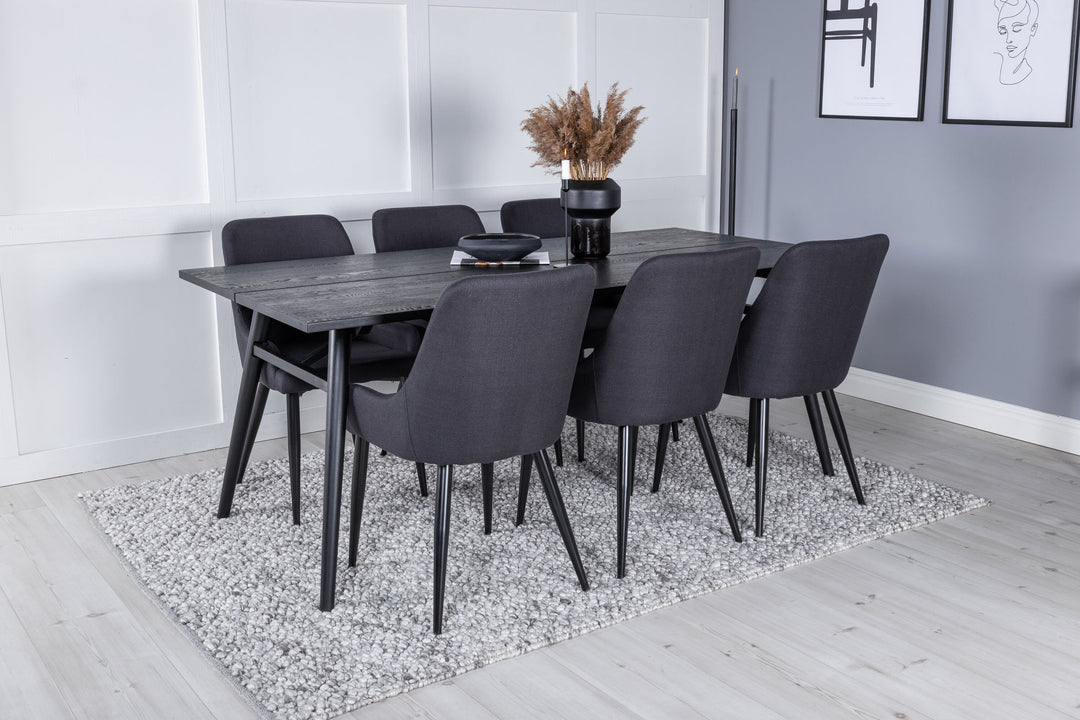 Venture Home Sleek Extentiontable Black Brushed - 195*95+Plaza Dining Chair - Black Legs - Black Fabric_6