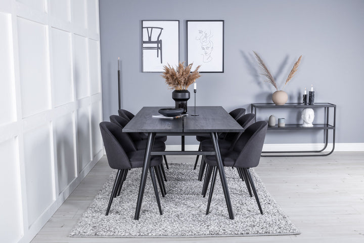 Venture Home Sleek Extentiontable Black Brushed - 195*95+Velvet Dining Chiar - Black legs- Black Fabric_6