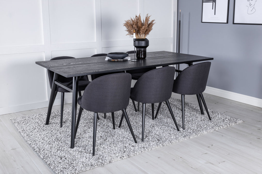 Venture Home Sleek Extentiontable Black Brushed - 195*95+Velvet Dining Chiar - Black legs- Black Fabric_6