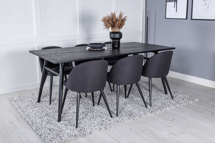 Venture Home Sleek Extentiontable Black Brushed - 195*95+Velvet Dining Chiar - Black legs- Black Fabric_6