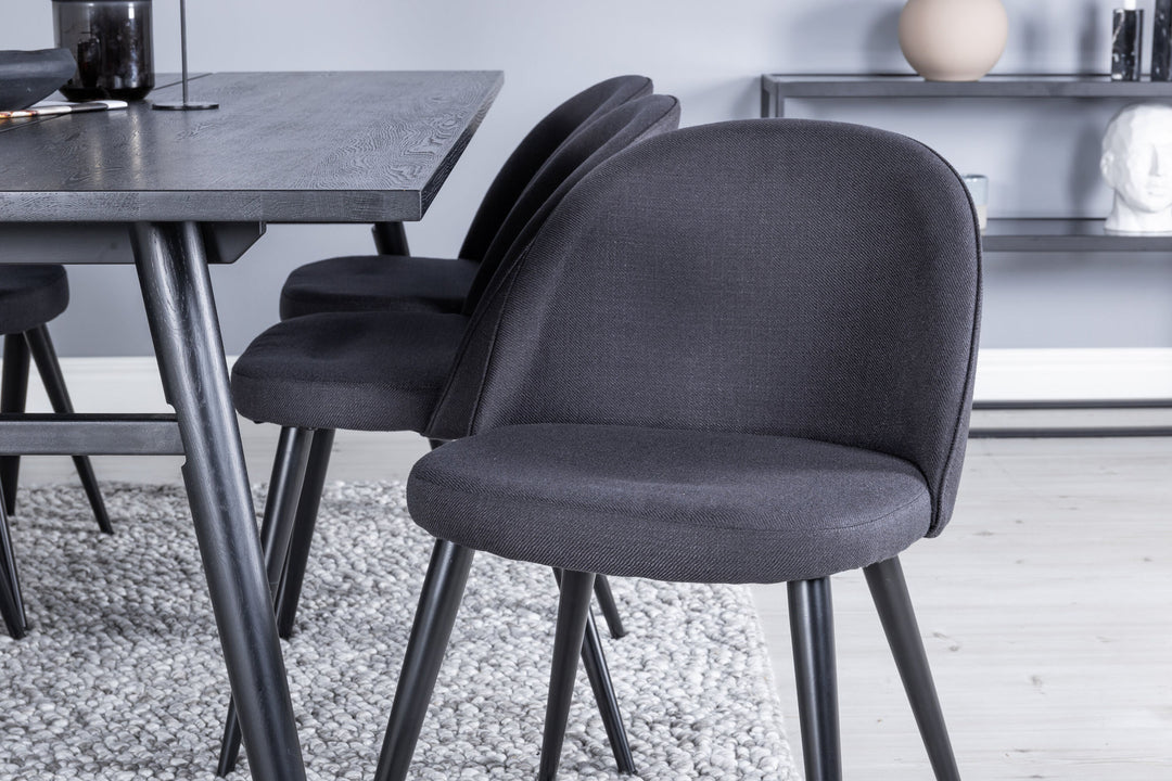 Venture Home Sleek Extentiontable Black Brushed - 195*95+Velvet Dining Chiar - Black legs- Black Fabric_6