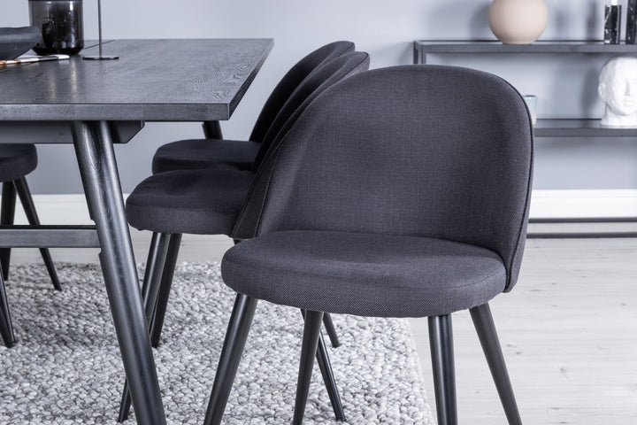 Venture Home Sleek Extentiontable Black Brushed - 195*95+Velvet Dining Chiar - Black legs- Black Fabric_6