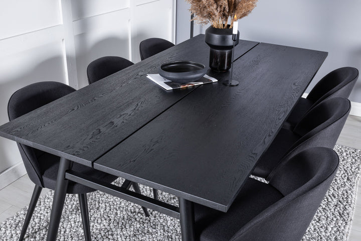 Venture Home Sleek Extentiontable Black Brushed - 195*95+Velvet Dining Chiar - Black legs- Black Fabric_6