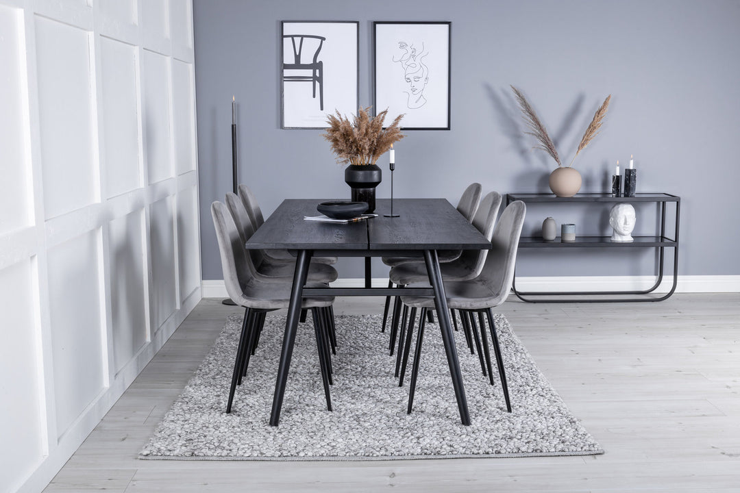 Venture Home Sleek Extentiontable Black Brushed - 195*95+Polar Dining Chair - Black legs / Light Grey Velvet (ersätter 19902-885)_6