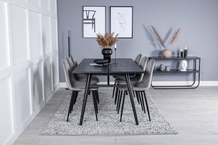 Venture Home Sleek Extentiontable Black Brushed - 195*95+Polar Dining Chair - Black legs / Light Grey Velvet (ersätter 19902-885)_6