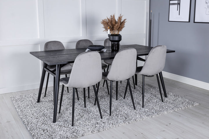 Venture Home Sleek Extentiontable Black Brushed - 195*95+Polar Dining Chair - Black legs / Light Grey Velvet (ersätter 19902-885)_6