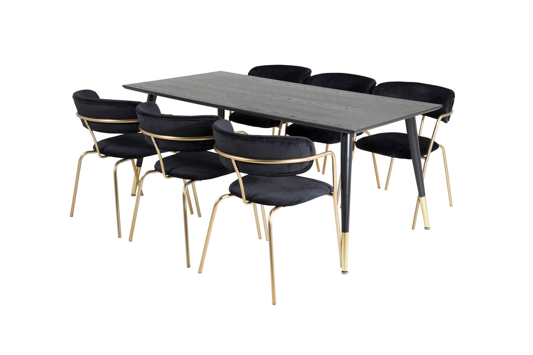 Venture Home Dipp Dining Table - 180*90cm - Black / Black Brass+Arrow armchair - Brass Legs - Black Velvet_6