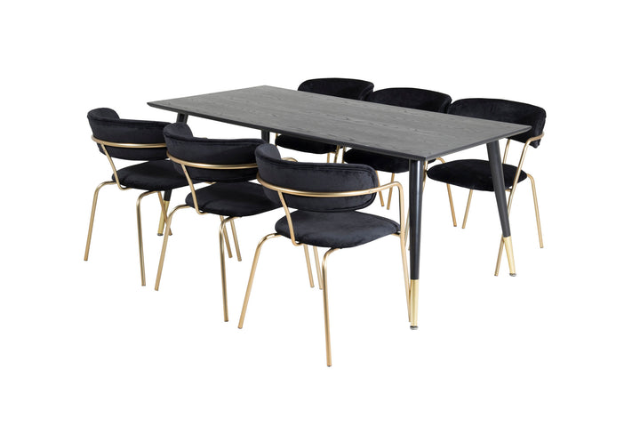 Venture Home Dipp Dining Table - 180*90cm - Black / Black Brass+Arrow armchair - Brass Legs - Black Velvet_6