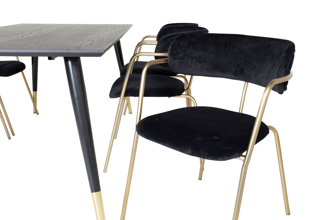 Venture Home Dipp Dining Table - 180*90cm - Black / Black Brass+Arrow armchair - Brass Legs - Black Velvet_6