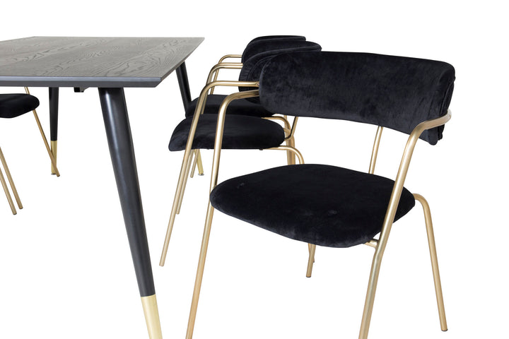 Venture Home Dipp Dining Table - 180*90cm - Black / Black Brass+Arrow armchair - Brass Legs - Black Velvet_6